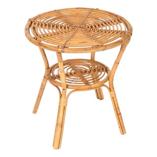 Mid-Century Italian Organic Round Coffee Table in Rattan and Wicker, 1960s For Sale