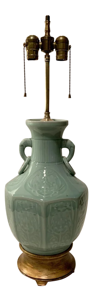 Antique Asian Adjustable Porcelain Double Socketed Lamp