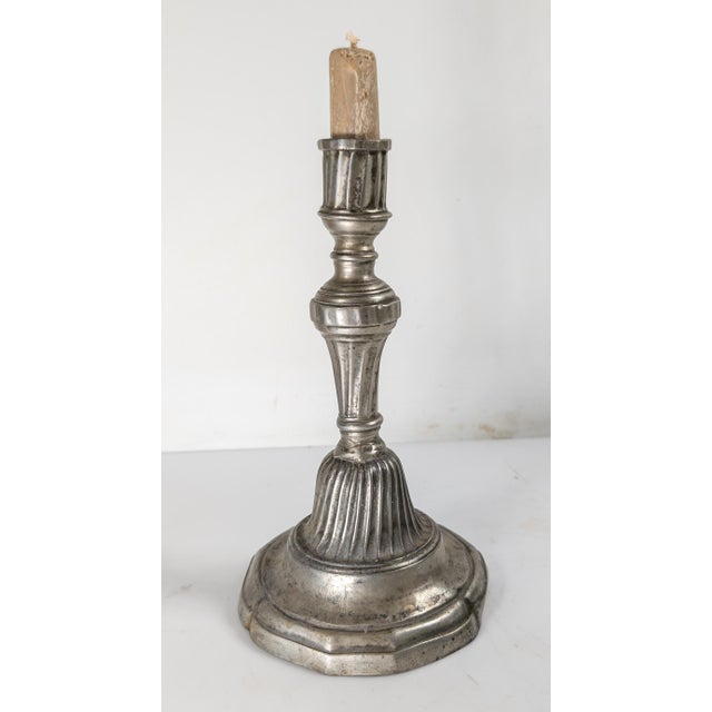 19th Century 19th Century French Pewter Candlestick in Louis XVI or XV Regency Style For Sale - Image 5 of 12