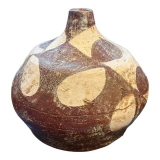 1960s Guido Gambone Style Organic Modern Brown and White Ceramic Italian Vase For Sale