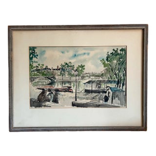 Vintage 1950’s Watercolor of Lisle Saint Louis Paris by Guy De Neyrac For Sale