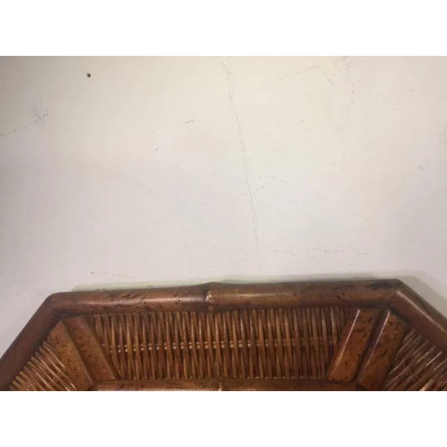 Modern Wood Bamboo and Wicker Elongated Octagonal Mirrors a Pair