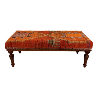 Orange Herki Rug Upholstered Dining Bench For Sale