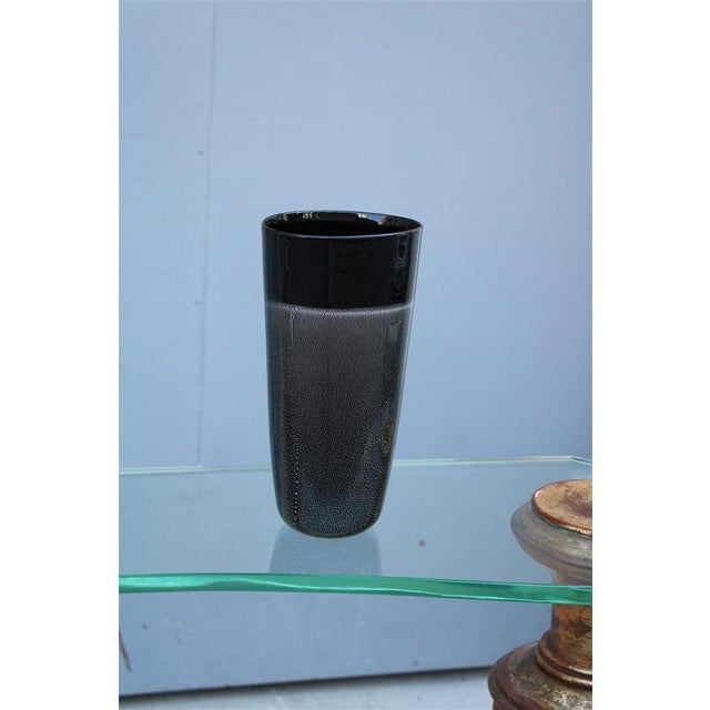 Glass Cylindrical Vase in Black with Silver Dust from Seguso, 1980 For Sale - Image 7 of 10