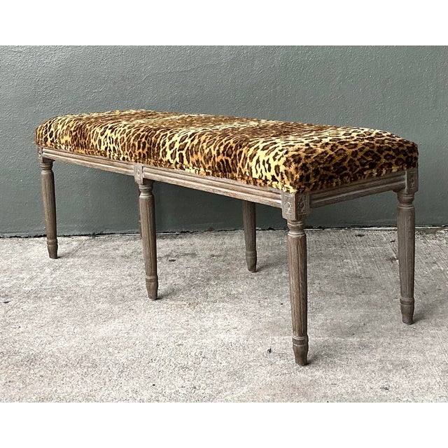 Wood Vintage Tufted Leopard Bench For Sale - Image 7 of 12