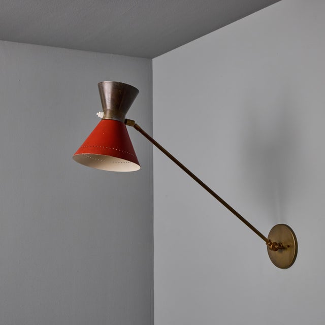 1960s Large Red and Grey Diabolo Articulating Wall Lamp Attributed to Pierre Guariche For Sale - Image 9 of 18