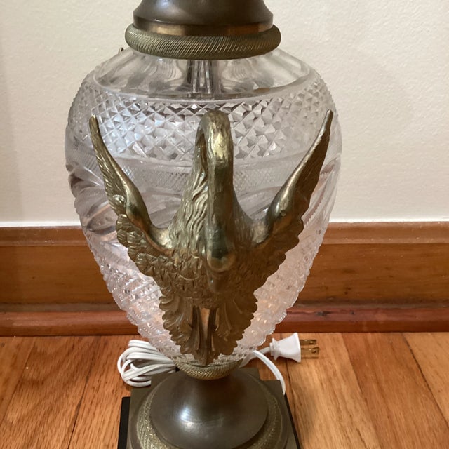 Mid 20th Century Neoclassical Cut Crystal Urn Bronze Swan Handles Lamps For Sale - Image 12 of 13