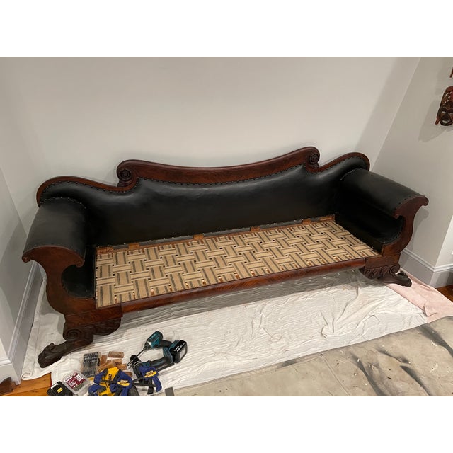 Antique 1800s Mahogany Empire Sofa – Solid & Beautifully Carved For Sale - Image 4 of 5