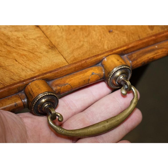Victorian Double Sided Serving Tray on Bamboo Stand Brass Handles Marquetry Top For Sale - Image 12 of 18