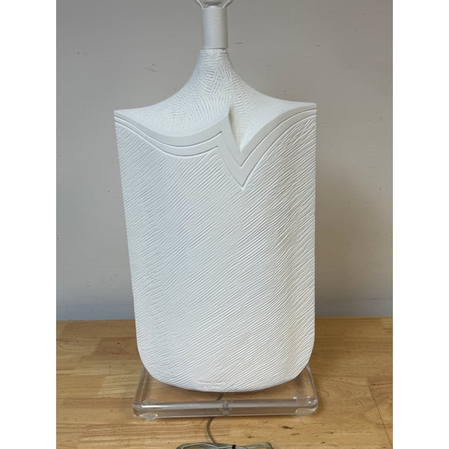 1986 Monumental Postmodern White Lacquered Plaster Lamps by Casual Lamps - a Pair For Sale - Image 10 of 15