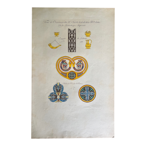 Mid 19th Century Etching Reproduction of Vases and Ornaments of the 9th Century by French Artist Nicolas Xavier Willemin