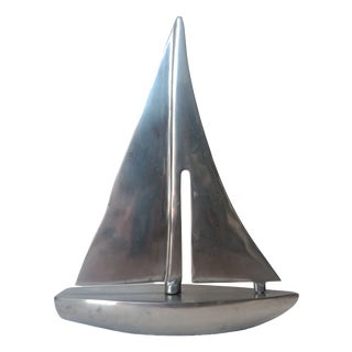 Vintage French Aluminium Sailboat Figurine, 1970s For Sale