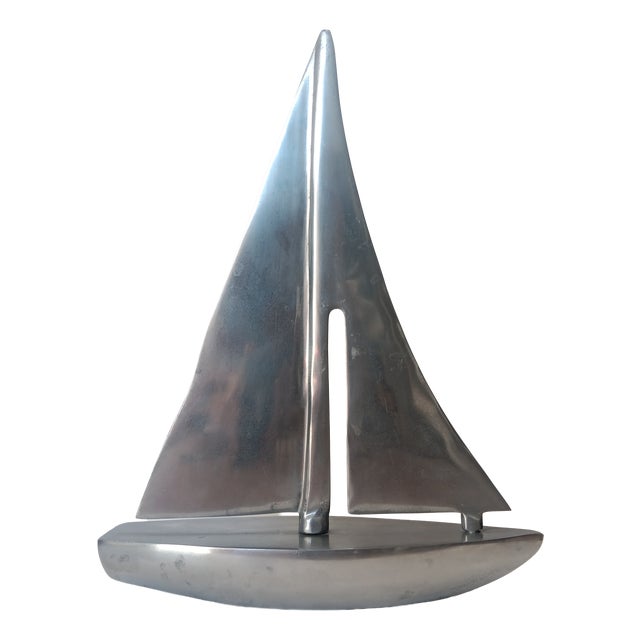 Vintage French Aluminium Sailboat Figurine, 1970s For Sale