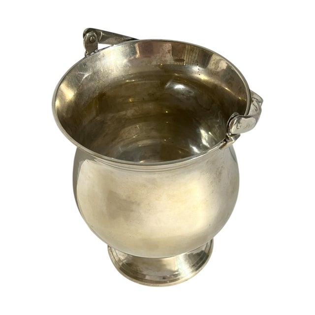 Vintage French Art Deco Silver Plate Ice Bucket With Handle & Ice Spoon For Sale - Image 6 of 13