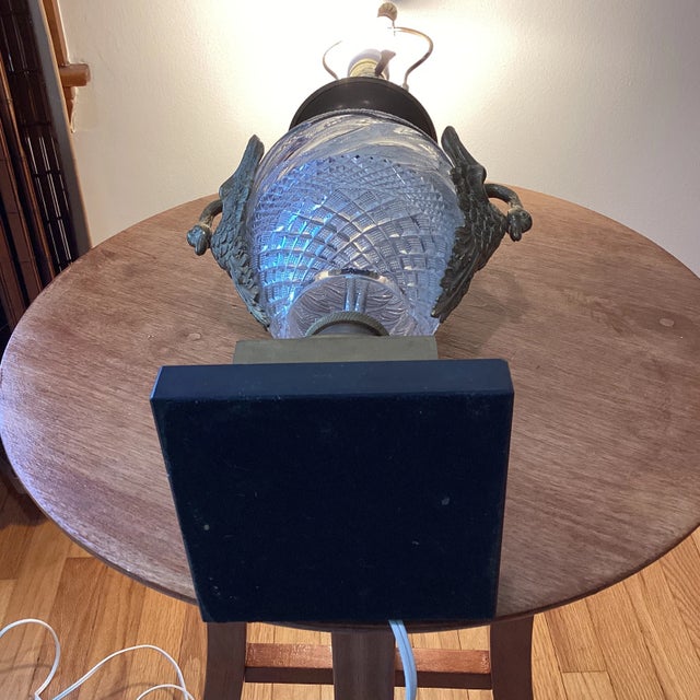 Mid 20th Century Neoclassical Cut Crystal Urn Bronze Swan Handles Lamps For Sale - Image 10 of 13