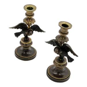 Pair Early 19th Century French Grand Tour Candlesticks With Eagles