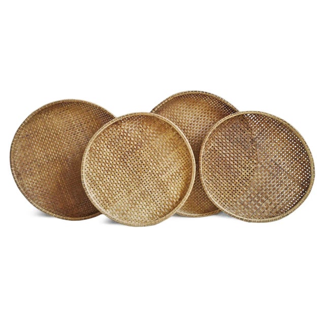 Contemporary Bamboo Woven Round Tray Large For Sale - Image 3 of 7