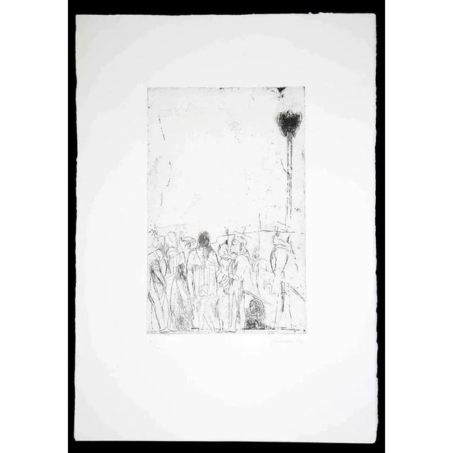 The Manifestation is an original Etching and Drypoint realized by Piero Guccione in 1964. Hand-signed. Numbered, 41/50....