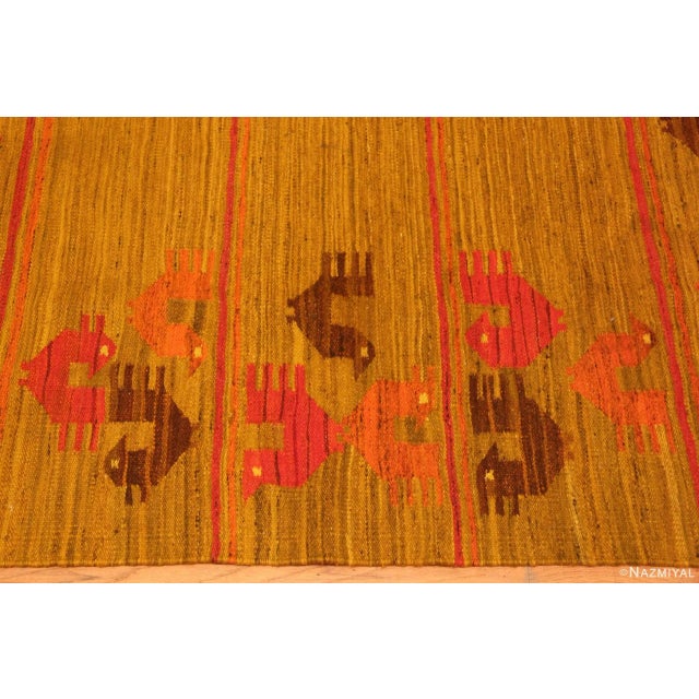 Red Nazmiyal Collection Vintage Flat Woven Scandinavian Chicken Motif Kilim Rug For Sale - Image 8 of 9
