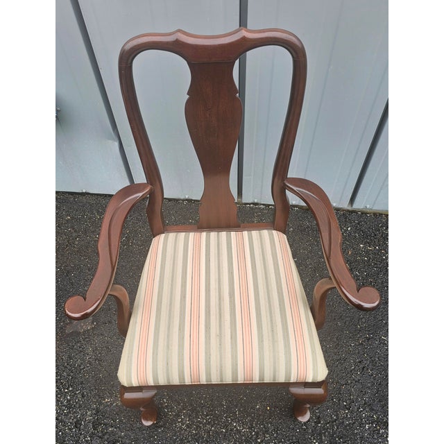 Wood Pair of Ethan Allen Georgian Court Cherry and Upholstered Armchairs For Sale - Image 7 of 10