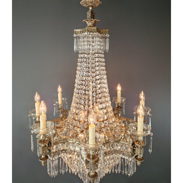 1930s Art Deco Crystal Chandelier Silver Serpentine Form Restored Antique Brass For Sale - Image 15 of 16