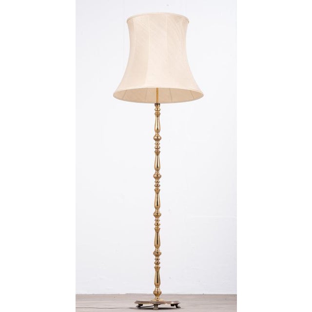 Vintage Danish Brass Floor Lamp with Original Shade, 1960s For Sale - Image 3 of 9