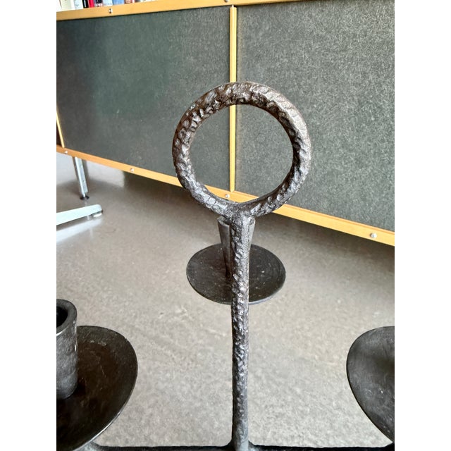 Tommi Parzinger 30s Tommi Parzinger for Rena Rosenthal Hammered Bronze Candelabrum Brutalist Four-Arm Candle Holder For Sale - Image 4 of 14