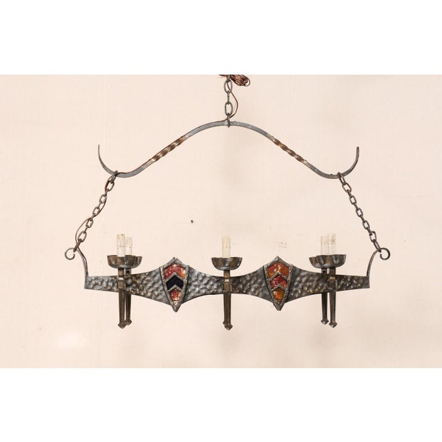 Gray Mid 20th Century French Hammered-Metal Oblong Chandelier For Sale - Image 8 of 9