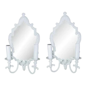 Pair of 1920s French Painted Bronze Mirrored Sconces