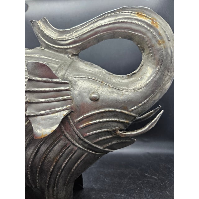 Brutalist Elephant Sculpture Raised Tusk Welded Galvanized Iron Metal Art