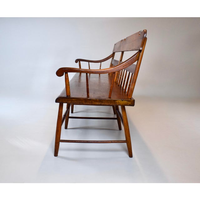 American Half Spindle Back Mid 19th C. Pine, Poplar Bench For Sale - Image 12 of 18