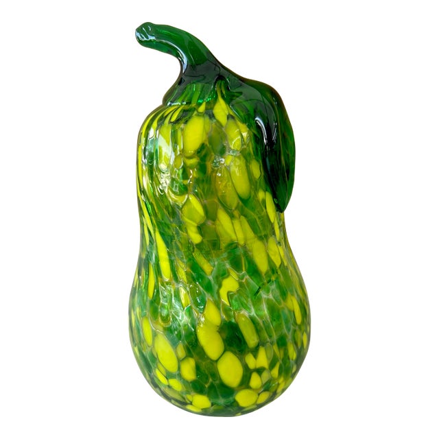 Vintage Glass Blown Swirled & Crackled Figure Pear / Squah For Sale