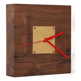 Late 20th Century Solid Walnut Desk Clock With Brass Center Plate For Sale