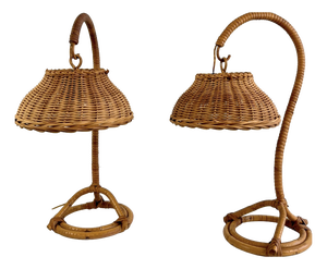 Wicker Bedside Lamps, Italy, 1960s, Set of 2