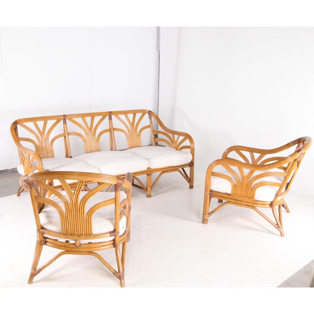 Floral Palm Rattan Lounge Set, 1970s, Set of 3 For Sale - Image 14 of 15