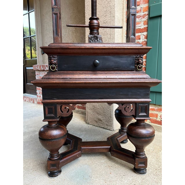 Antique English Book Press Table Renaissance Carved Oak Ebonized Cabinet C1880 For Sale - Image 17 of 18