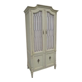 Tall French Carved Painted Armoire Wardrobe For Sale