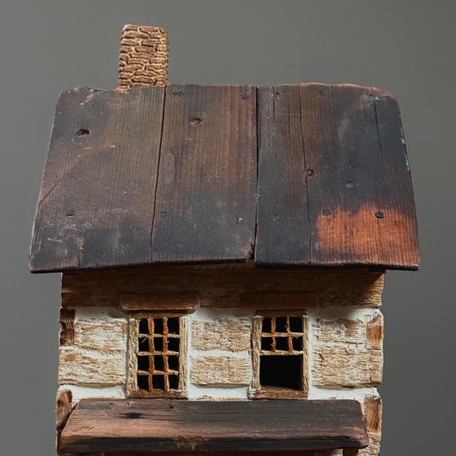 Gray Vintage Folk Art Handmade Two-Story Country Home Model For Sale - Image 8 of 10