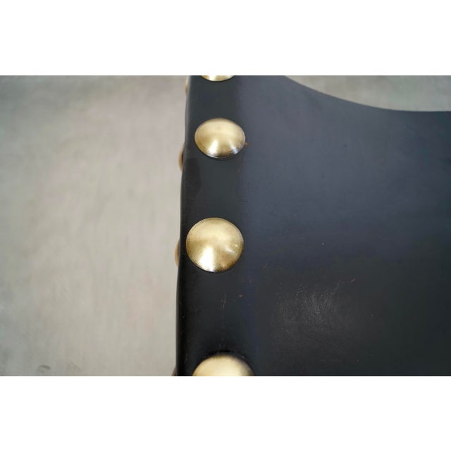 1960’s Hollywood Regency Leather & Brass Sling Stool For Sale - Image 12 of 12