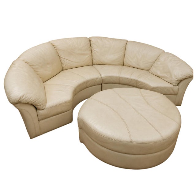 Animal Skin Corner Sofa in Cream Leather with Ottoman, 1970s For Sale - Image 7 of 7