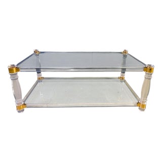 Vintage Acrylic and Brass Coffee Table, 1970s For Sale