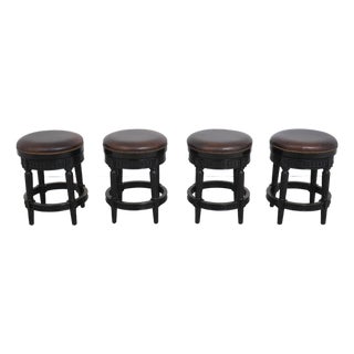 Set of 4 Frontgate Leather Counter Stools For Sale