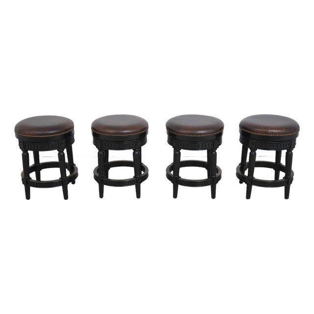 Set of 4 Frontgate Leather Counter Stools For Sale