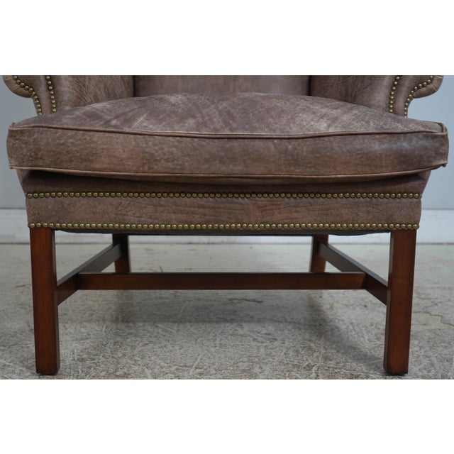 Animal Skin Ralph Lauren Leather Chippendale Wing Chair For Sale - Image 7 of 18