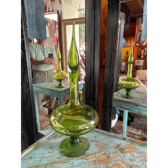 Mid-Century Modern Mid-Century Modern Green Blenko Glass Bottle For Sale - Image 3 of 7