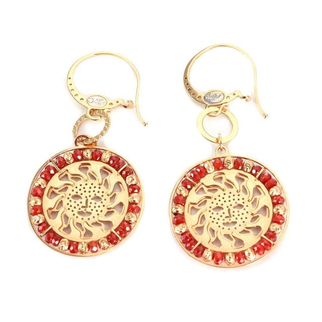 Contemporary Sun Day Carnelian 18k Rose Gold Lion Face Round Dangle Earrings, 2 pieces For Sale - Image 3 of 7