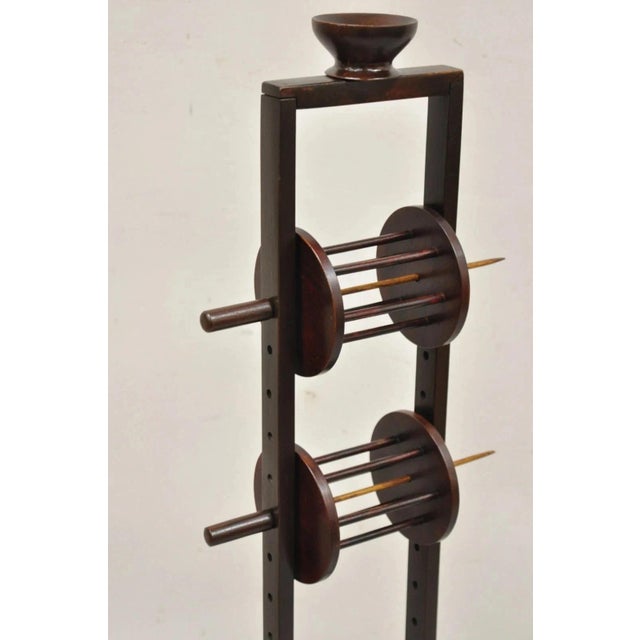 Early 20th Century Antique American Primitive Mahogany Handmade Wool Winder Spool Thread Stand For Sale - Image 5 of 10