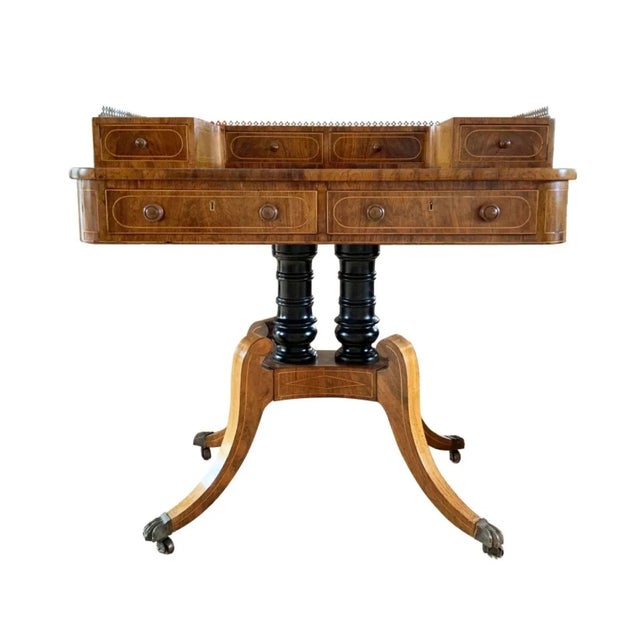 Exquisite English Regency Burl Wood Carlton House Desk on Dual-Pedestal Base, Circa Early 19th Century. For Sale In New York - Image 6 of 6