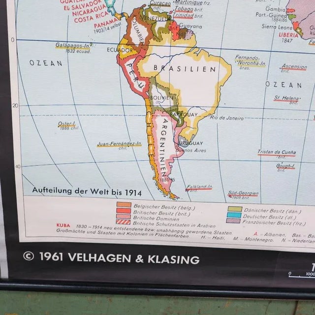 School Teaching World Map of the 19th Century from Velhagen & Klosing, 1961 For Sale - Image 4 of 5