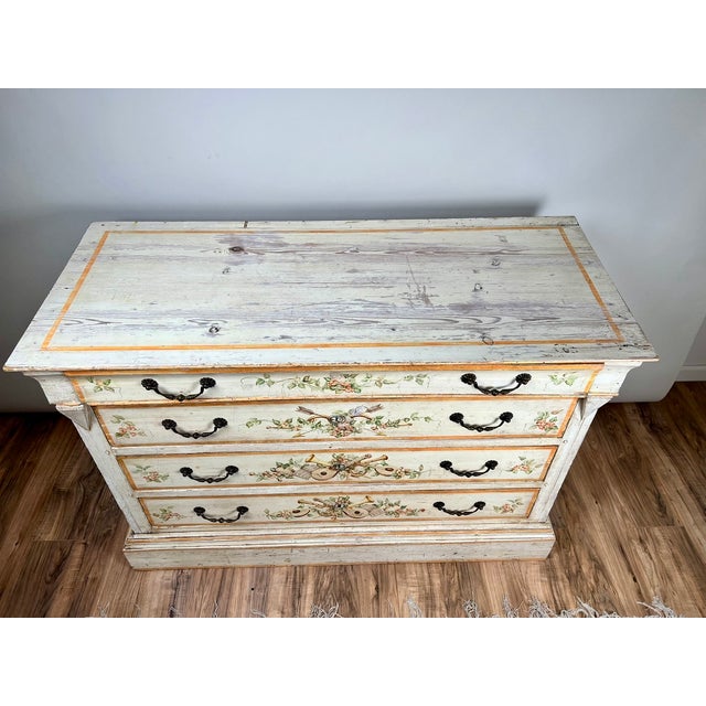 Antique Italian Paint Decorated Four Drawer Commode C. Early 19th Century For Sale - Image 4 of 12